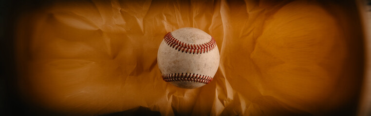 Poster - Old nostalgia of used baseball on vintage background for game.