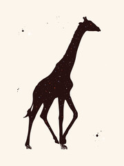 Sticker - Walking giraffe silhouette. Abstract animal shape. Starry sky texture
