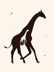 Sticker - Giraffe family. Mother and child. Animal in savannah. Night starry sky