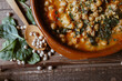 Potaje is a typical Spanish food. Vegan food. Chickpeas with chard.