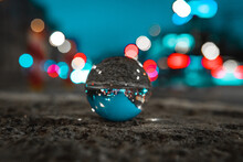 Close-up Of Illuminated Crystal Ball