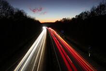 Light Trails On Highway At Night