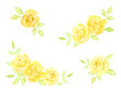 水彩で描いた黄色いバラのデコレーションセット　