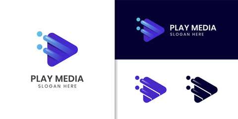 colorful media play logo design. Play button logo design shape symbol for modern technology media