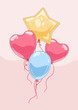 Balony w kształcie serca i w kształcie gwiazdki. Wektorowa ilustracja imprezowych balonów wypełnionych helem w radosnych kolorach. Dekoracje na urodziny, baby shower, walentynki, uroczystość, wesele.