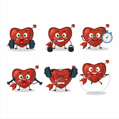 Poster - A healthy cupid love arrow cartoon style trying some tools on Fitness center