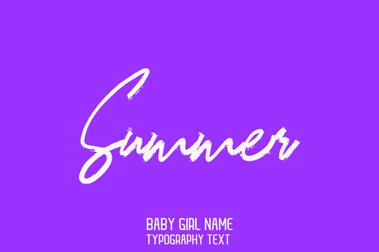  Summer Lettering Sign in Stylish Cursive Calligraphy Text Girl Baby Name on Purple Background