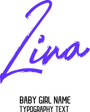 Lina Baby Girl Name in Stylish Cursive Brush Typography Purple Color  Text 