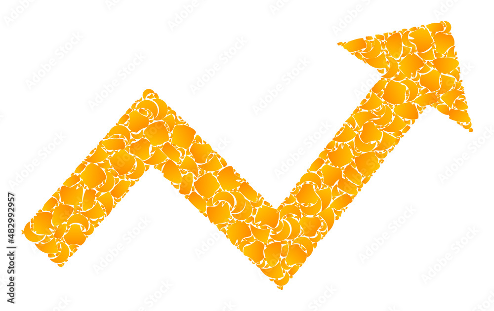 Vector gold trend up arrow mosaic icon. Trend up arrow is isolated on a ...