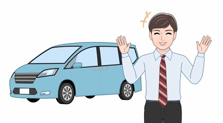 車とネクタイをした男性