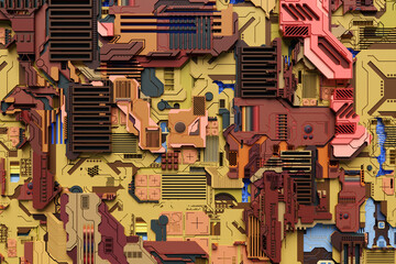 Fototapete - 3d illustration of a pattern in the form of a metal, technological plating of a spaceship or a robot. 