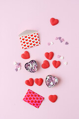 Wall Mural - sugar hearts on pink background