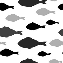 Seamless: Silhouette Of Fish On A White Background. Different Fish Endless Hand Drawn Texture. Icon Shrimp Fish Sea Ocean Seamless Pattern Background Wallpaper .