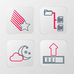 Poster - Set line Loading, Cloud with moon and stars, Folder tree and Falling icon. Vector