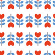 Happy Valentines day seamless pattern with hearts and leaves for fabric, textile, wrapping paper. Hand drawn printable vector illustration. Love concept. Romantic repeating texture trendy design
