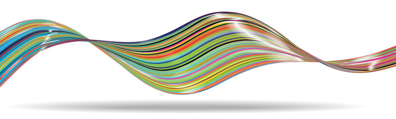 Wall Mural - 3D shine swirl colorful wave on white background. Abstract vector design element