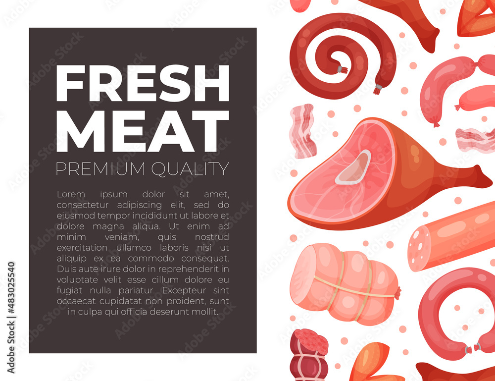 Fresh meat card template. Butchery, farm market advertising, promotion ...