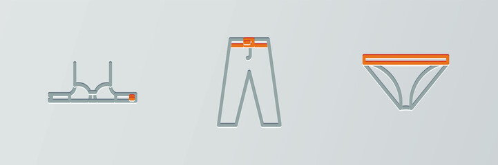 Sticker - Set line Men underpants, Bra and Pants icon. Vector