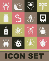 Canvas Print - Set Mite, Book about insect, Cockroach, Worm, Glass jar, Stink bug and Termite icon. Vector