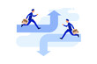 © Alwie99d - Running on the different arrow opposite direction. Concept business directional illustration, Flat cartoon vector design.