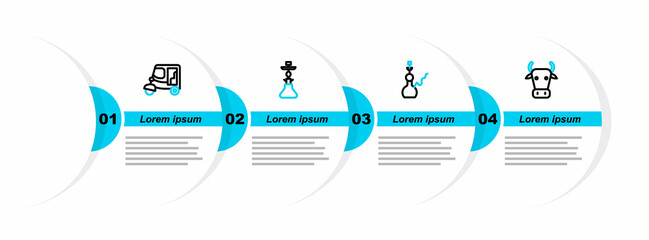 Poster - Set line Cow, Hookah, and Taxi tuk tuk icon. Vector