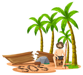 Wall Mural - A man on deserted island isolated