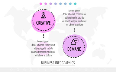 Line vector infographics with two circles. Modern concept 2 icons with labels step by step for the app, business, website, interface, chart, levels, web, diagram, banner, presentations