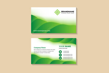 Poster - Double-sided creative business card template. landscape orientation. Horizontal layout. Vector illustration green element on white background. 