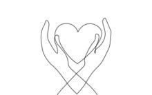 Fundraising Giving Heart Symbol Money Hand. Continuous One Line Draw Sketch Art. Charity Volunteer Giving Donate Social Project. Finance Funding Vector Illustration