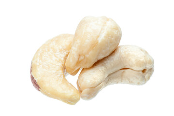 Wall Mural - heap of cashew nuts roasted and peeled close-up isolated object on white background, nobody.