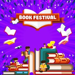 Wall Mural - Book festival education school or bookstore entertainment. Advertisement poster design