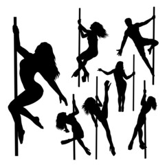 Wall Mural - male and female pole dancer silhouette