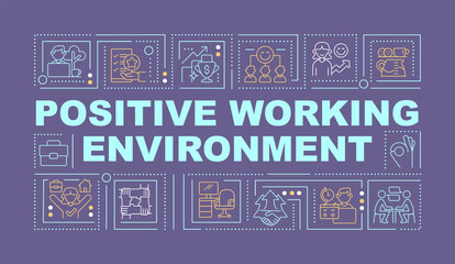 Fototapete - Positive workplace culture word concepts purple banner. Work life balance. Infographics with icons on color background. Isolated typography. Vector illustration with text. Arial-Black font used
