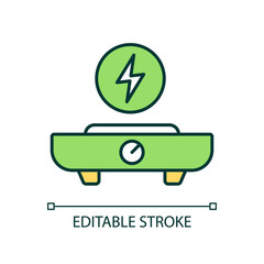 Sticker - Electric stove RGB color icon. Mobile stovetop for camping. Kitchen utensil and appliance. Isolated vector illustration. Simple filled line drawing. Editable stroke. Arial font used