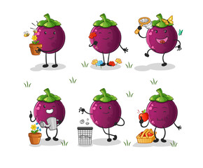 Wall Mural - mangosteen save the earth group. cartoon mascot