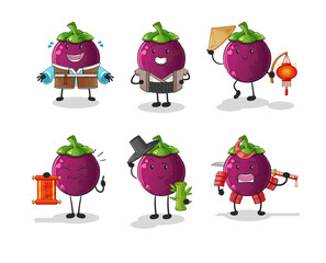 Wall Mural - mangosteen asian culture set . cartoon mascot vector