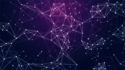 Poster - Vector abstract background. The design of the destroyed grid, Digital connection, plexus. A pattern of lines, dots, circles. Neon glow. Poster technology, business, medicine, social networks, websites