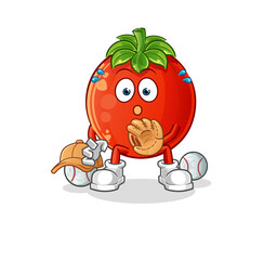 Wall Mural - tomato baseball Catcher cartoon. cartoon mascot vector