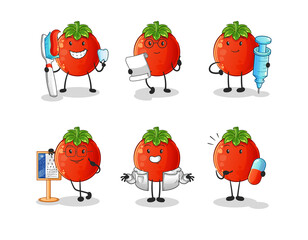 tomato doctor group character. cartoon mascot vector