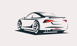 sport car outlined sketch view from back with motion effect, stylized vector symbol