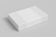 © dimamoroz - Flat box mock up with blank paper cover label: White gift box on white background.