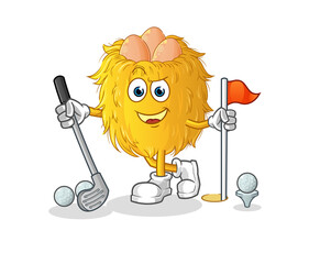 bird nest playing golf vector. cartoon character