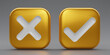 © vensto - 3D render gold Checkmark and X mark icon set. Checkmark right symbol with golden color, tick sign. check and uncheck for web and mobile apps. 3D rendering illustration.