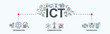 ICT banner web icon for business and futuristic, Information, communication and technology icons. Minimal cartoon vector infographic.