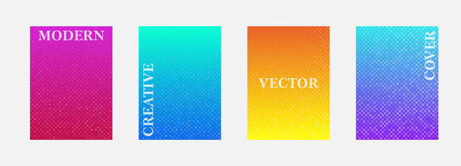Poster - Vector halftone cover design templates. Layout set for covers of books, albums, notebooks, reports, magazines. Dot halftone gradient effect, modern abstract design. Planner and diary cover for print.