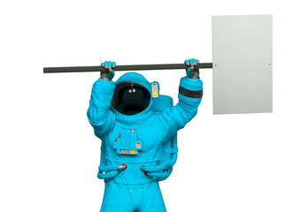 astronaut is holding a white placard in different way