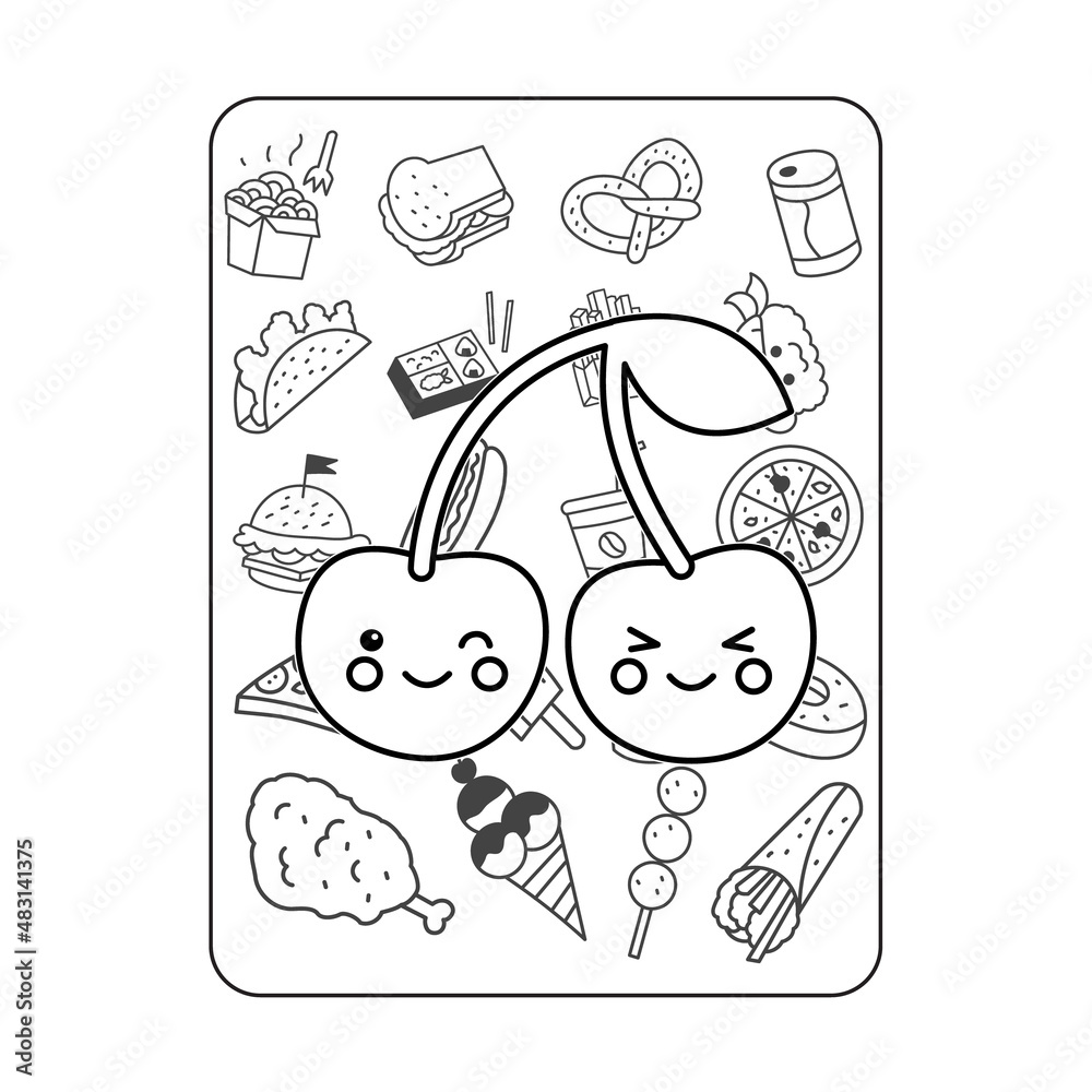 kawaii coloring page for kids. Cartoon vector characters. Black and ...