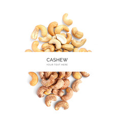 Wall Mural - Creative layout made of cashew nuts on the white background. Flat lay. Food concept.