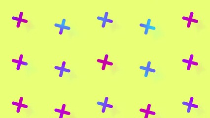 Poster - Pattern of geometric shapes in vibrant gradient holographic neon colors. Retro, memphis 80s 90s style. Animated vintage abstract background. Seamless pop art design. 4K video motion
