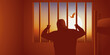 Concept du prisonnier enfermé dans sa cellule, qui regarde un oiseau s’envoler derrière les barreaux.
